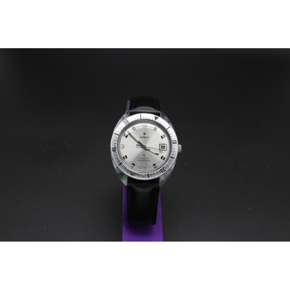 Vintage Stellaris Automatic 17 Jewel Diver Watch 37.5mm Date Swiss